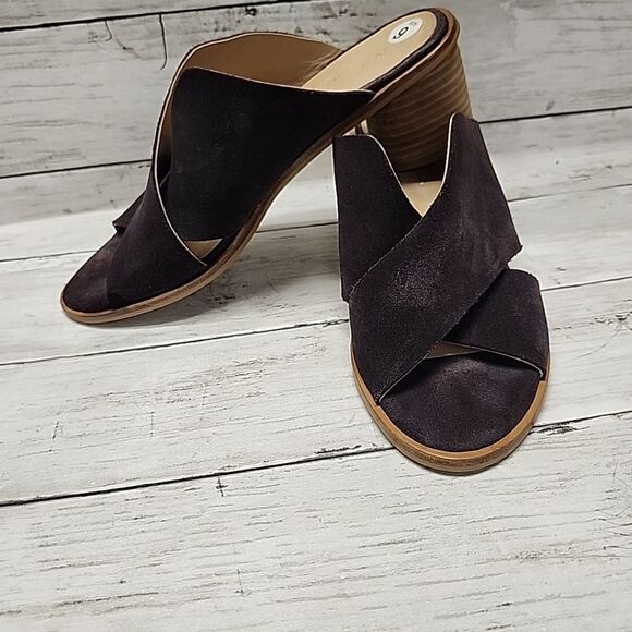 Anthropologie Criss-Cross Brown Suede Block Heel Slip-on Sandals Mules Sz 9 - Picture 5 of 10